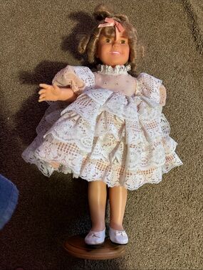 Shirley Temple Pink Lace Party Dress Doll with Bow Accent